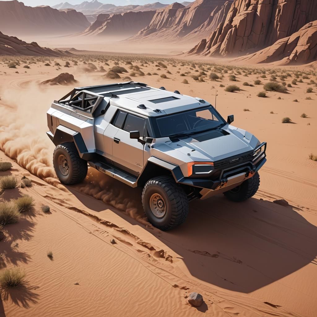 Cyberpunk Cybertruck Roams Desert Landscape