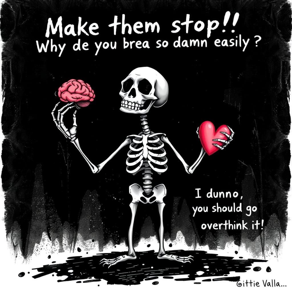 Skeleton with Brain and Heart in Burtonesque Style