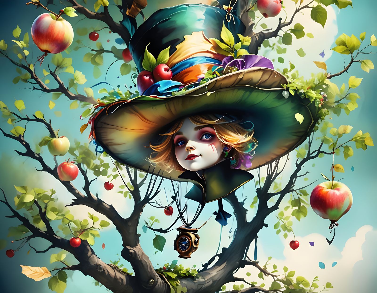 Mad Hatter's Hat in Sky: Watercolour Splash Art