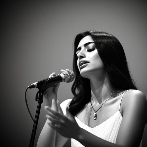 Young Lebanese Woman Sings with Eyes Closed in Cinematic Hyp...