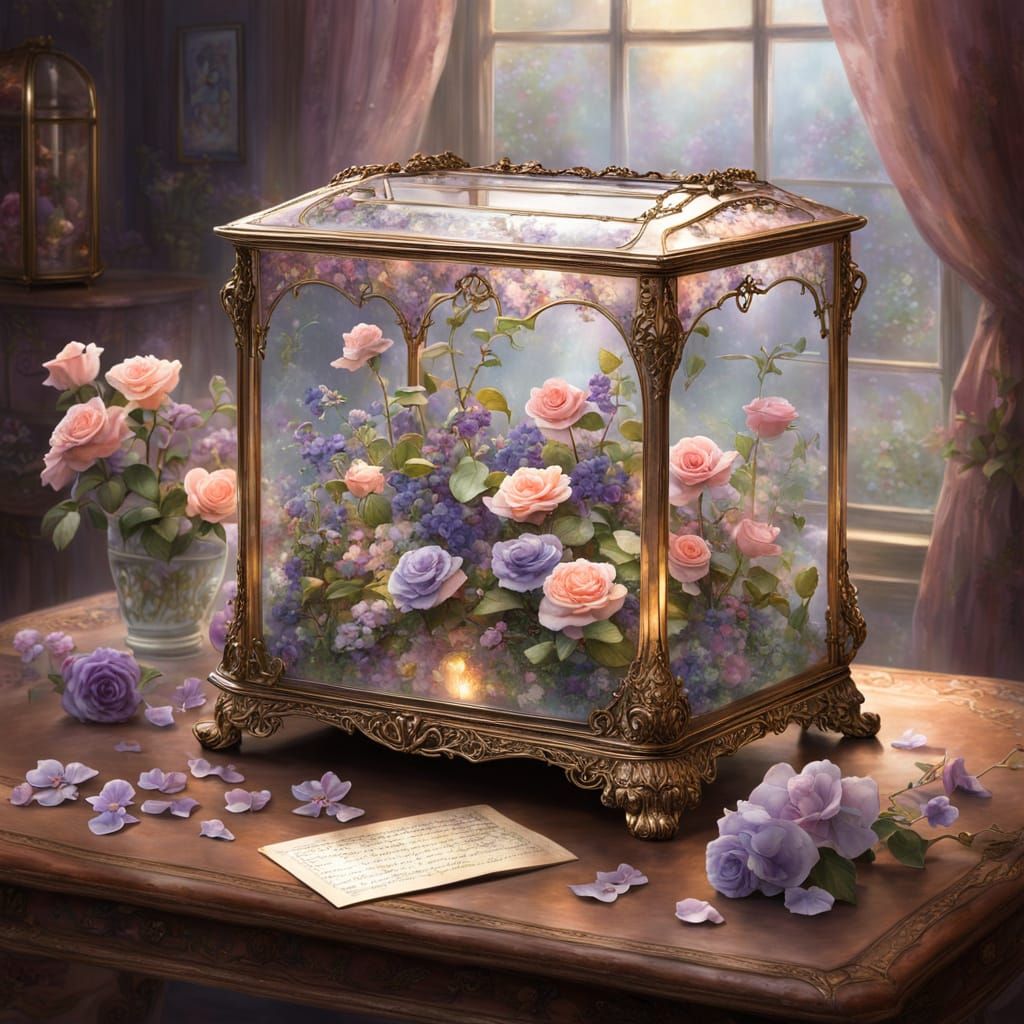 Ethereal Glass Curio Box with Rose Garden