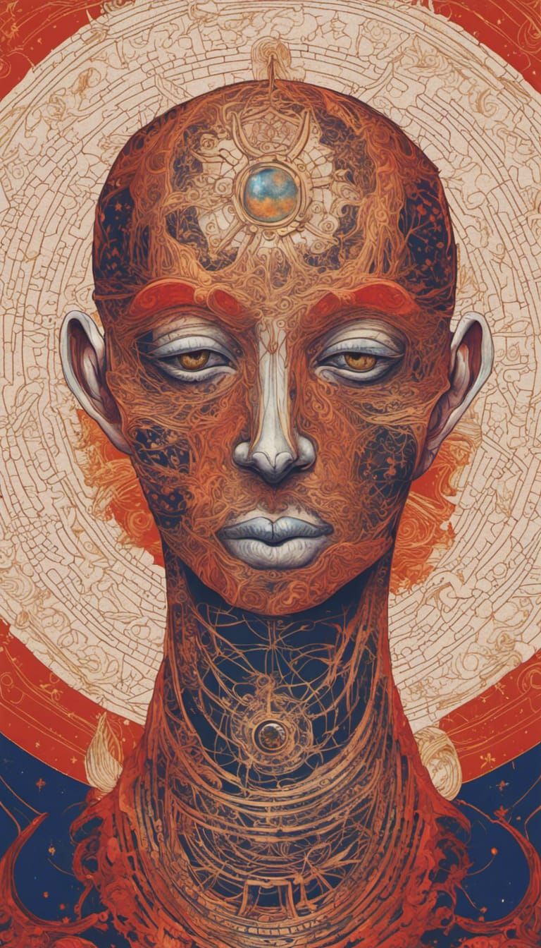 Sorrowful Humanoid with Starry Eyes in Anime Style