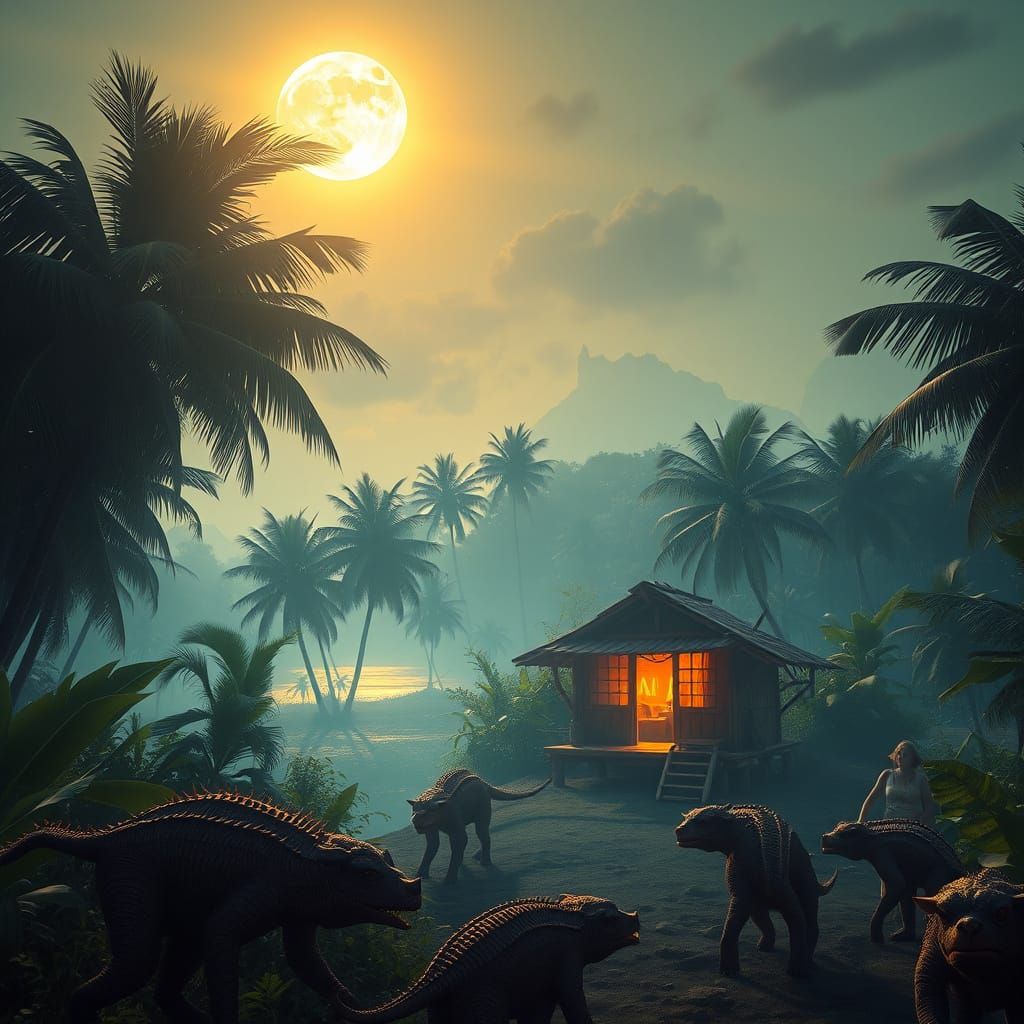 Tropical Island Under the Full Moon
