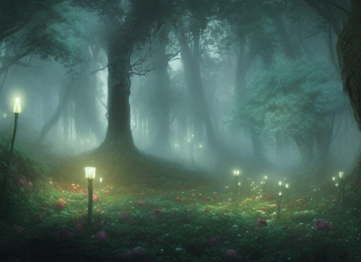 Bioluminescent Rose Forest: A Digital Art Fairytale