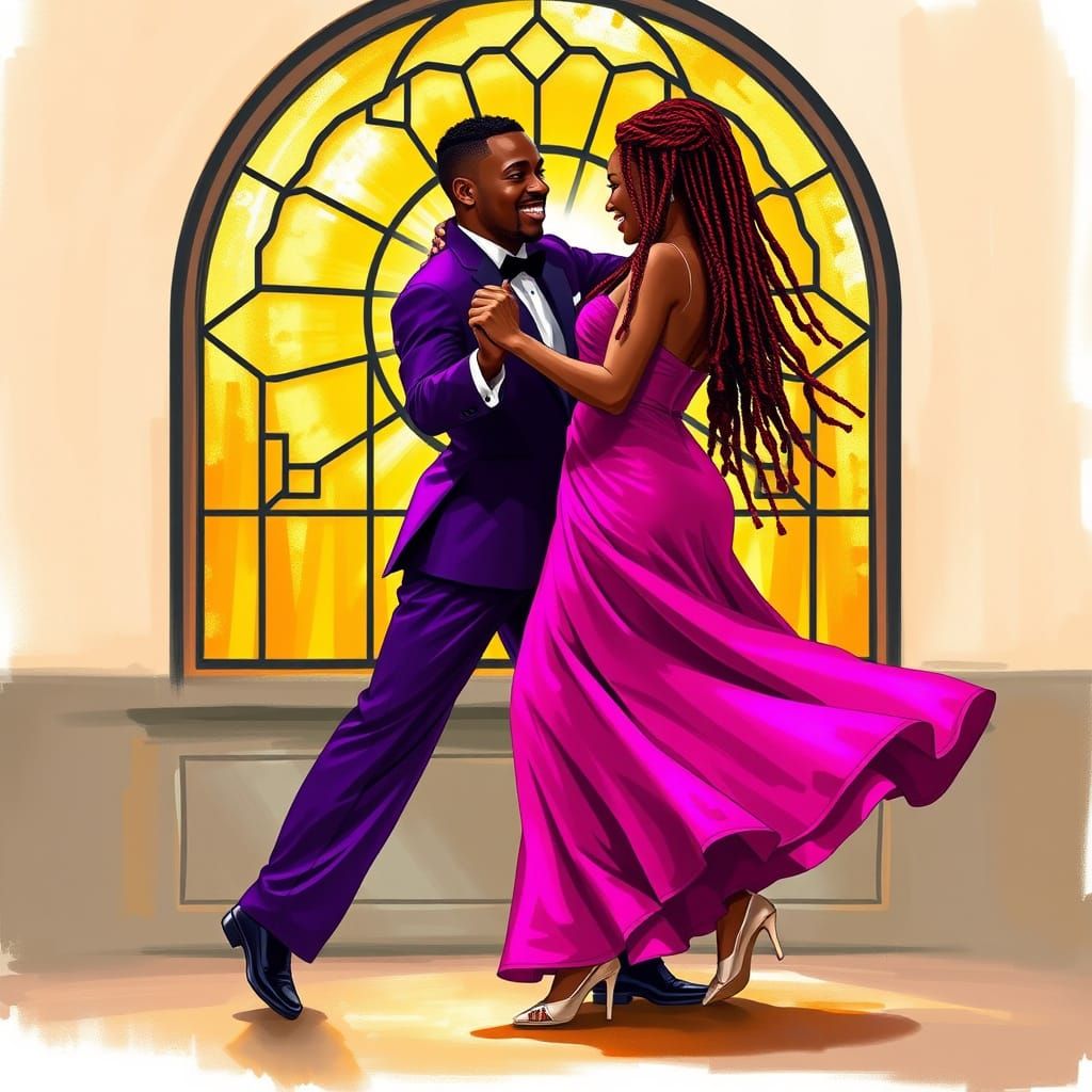 Vibrant Dance: Painterly Style of Black Couple