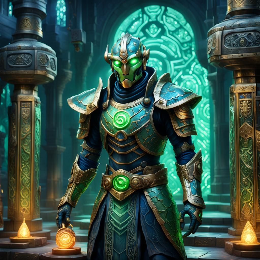 Metallic Serpent Robot in Ancient Temple, 3D Render