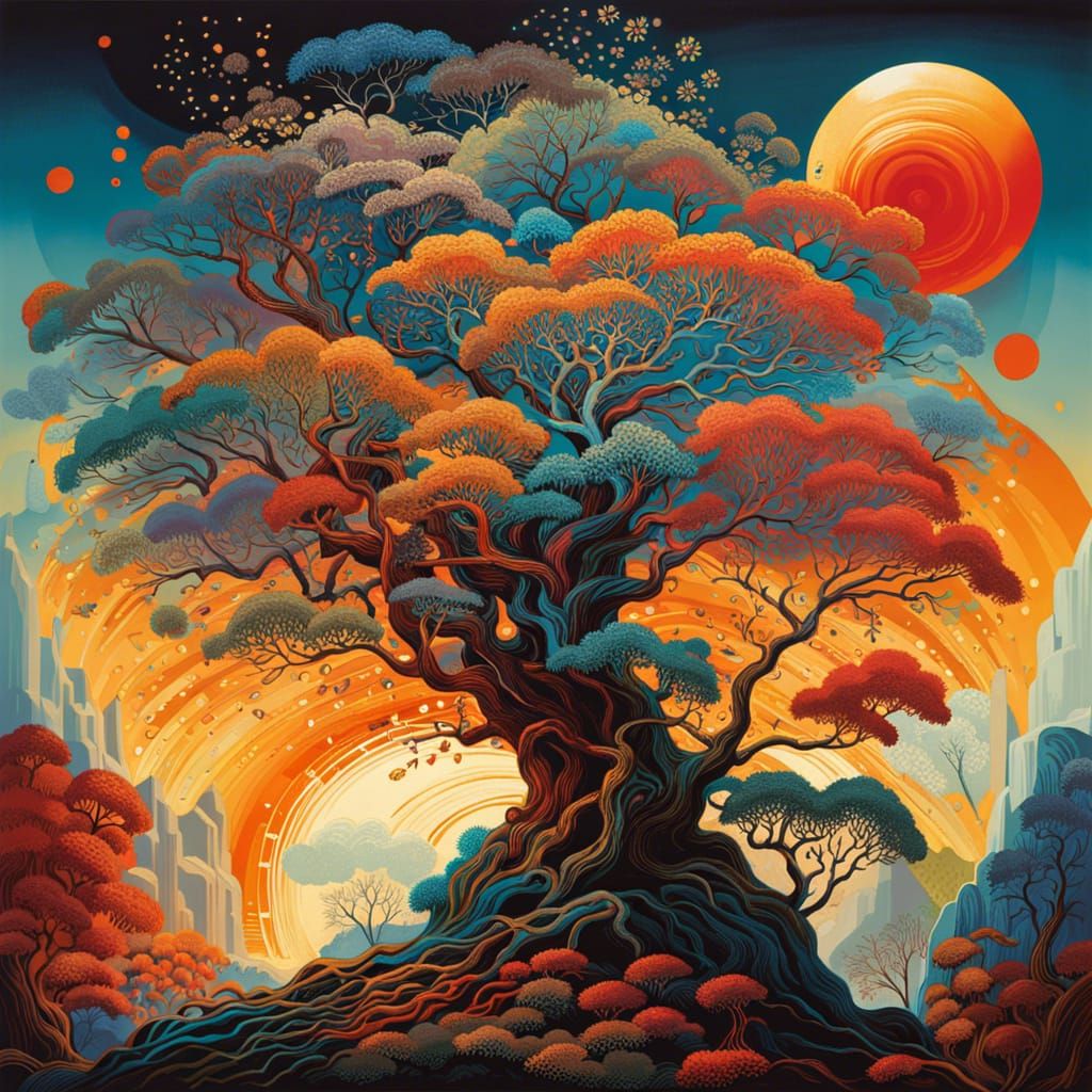 Dendritic Cloud Branches in Ukiyo-e Watercolor Style