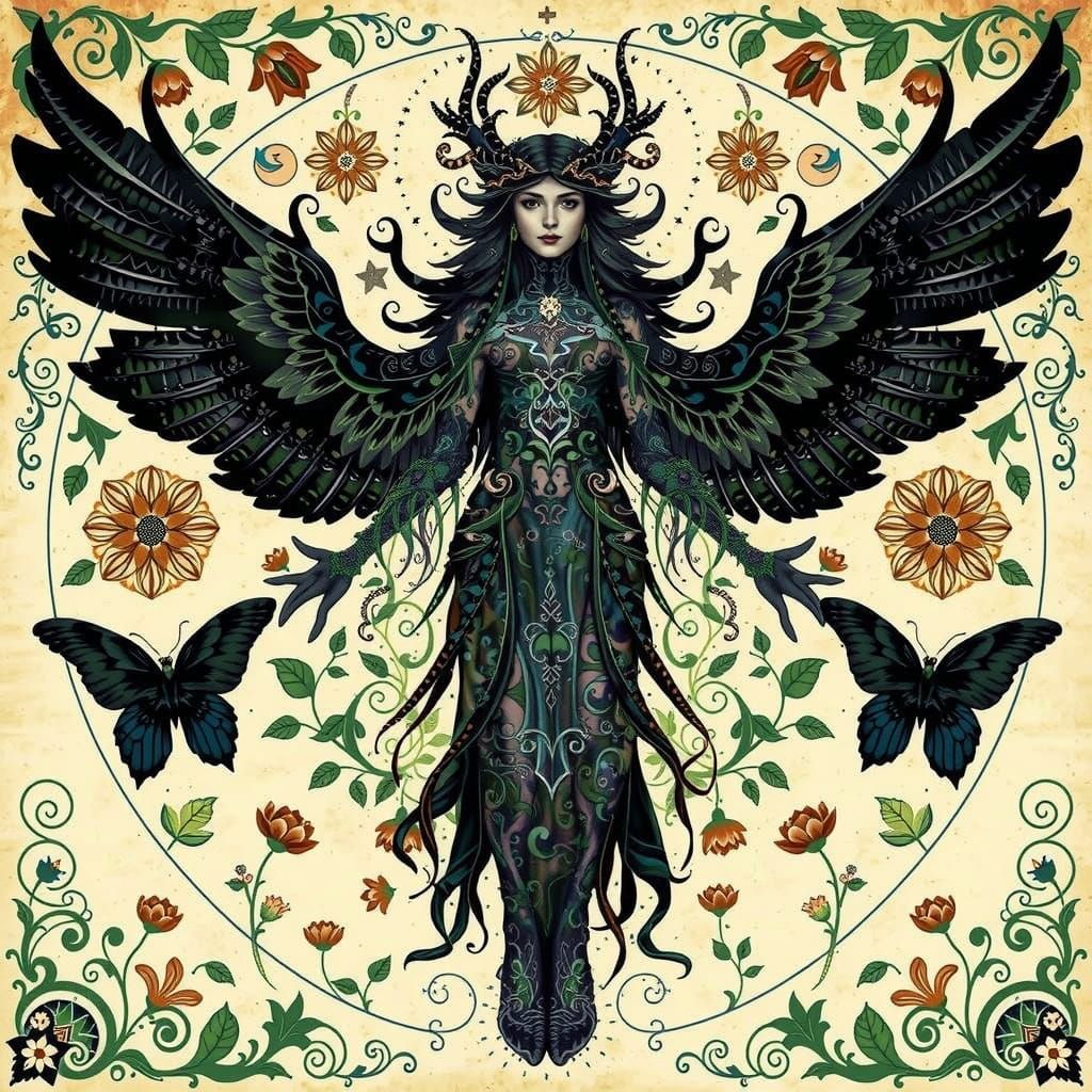 Flower Goddess and Owl Goddess in Whimsical Harmony