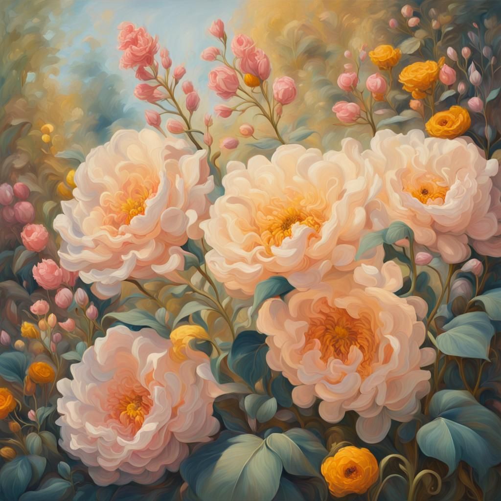 Lush Garden of Flowers in Impressionist Oil Painting