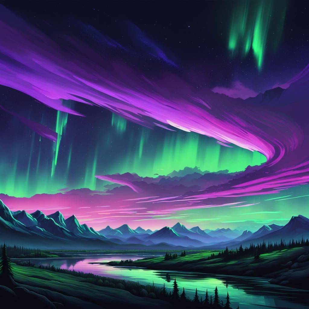 Aurora Borealis in Neon Noir Style