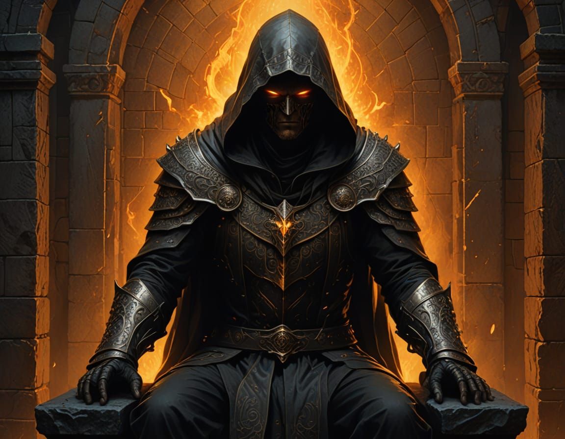 Dark Fantasy Figure Seated on Throne in Cinematic Style