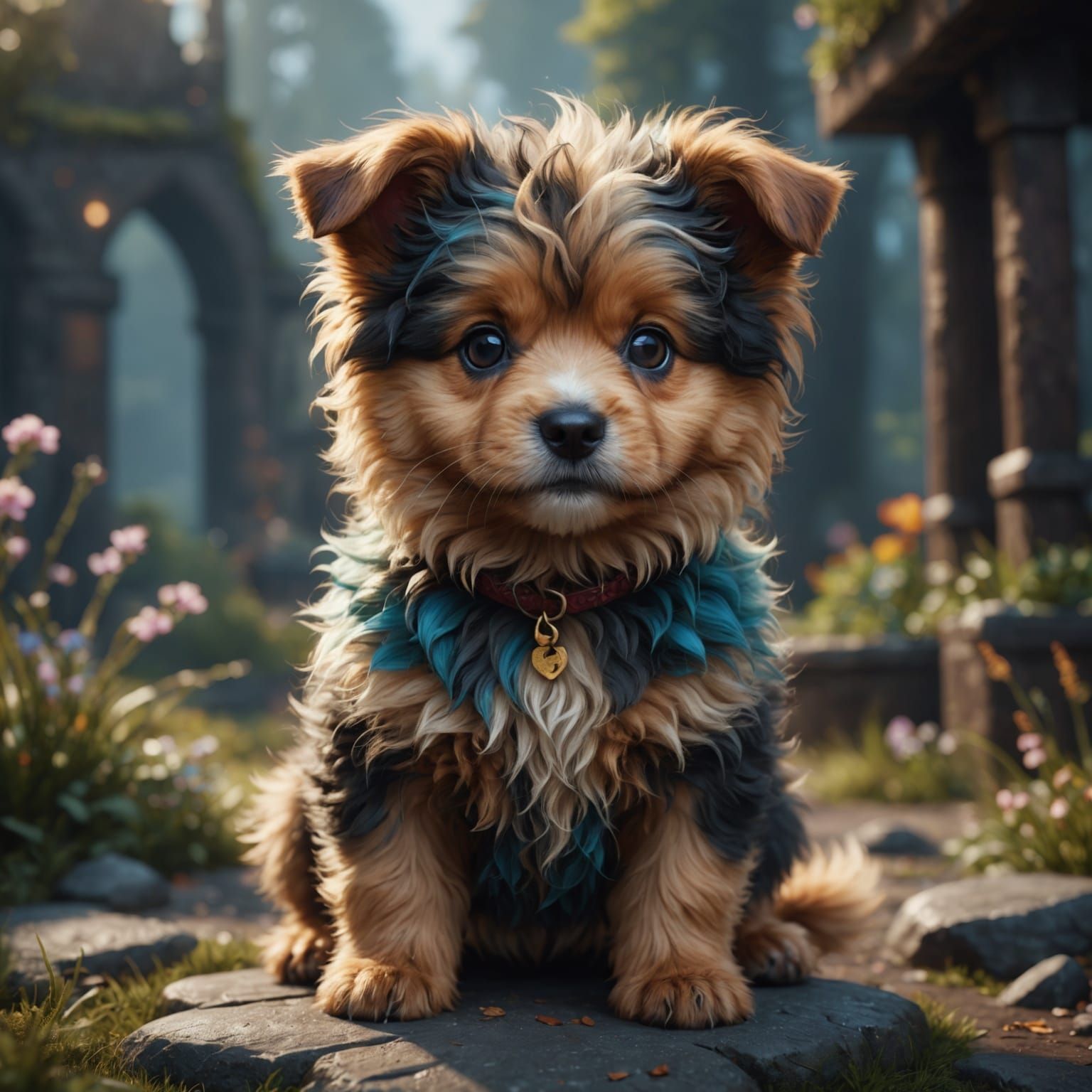 Cute Fluffy Puppy: Detailed Matte Painting