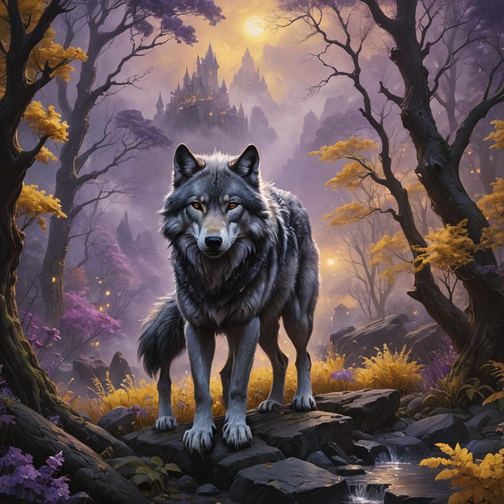 Detailed Wolf Drawing in Dark Fantasy Style