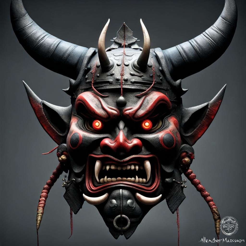 Hyperrealistic Oni Mask from Japan in Fantasy Art Style