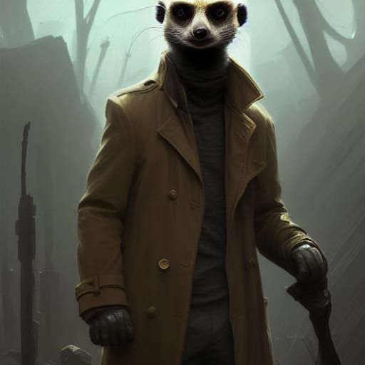 Meerkat in Trench Coat: Dark Fantasy Concept Art