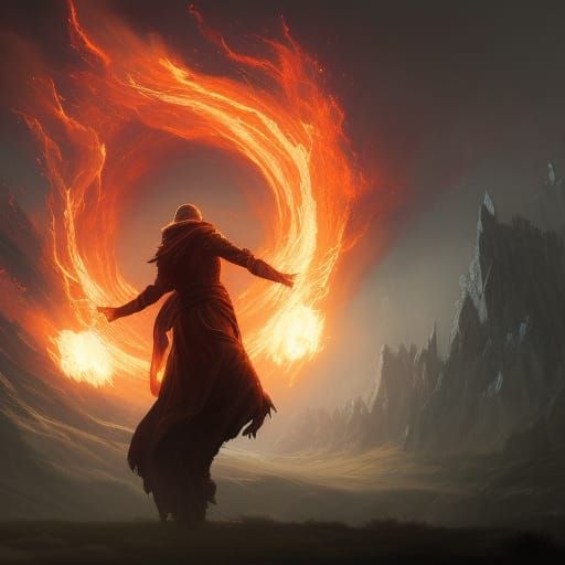 Wizard Summoning Fireball: Dark Fantasy Concept Art