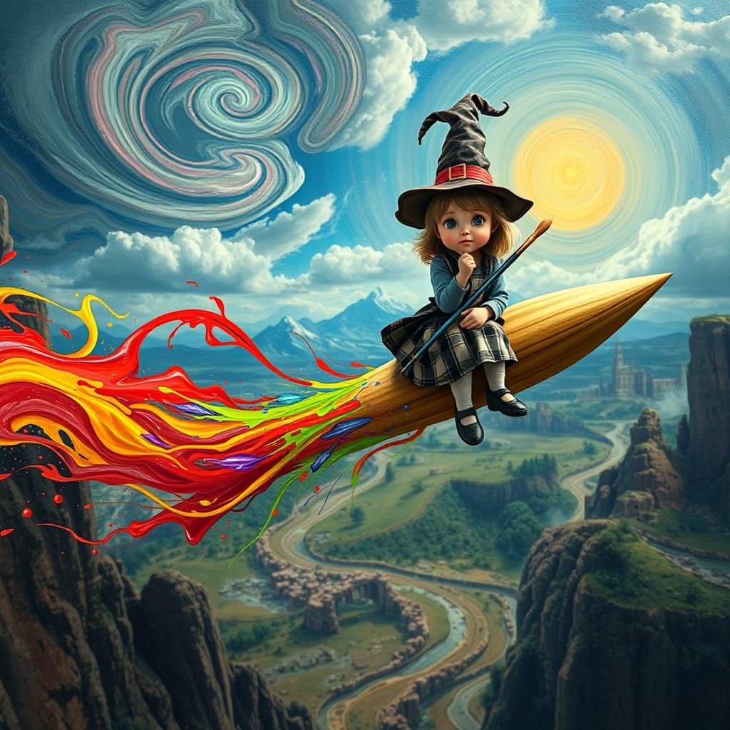 Majestic Comet Witch soars through a Merging Art Landscape