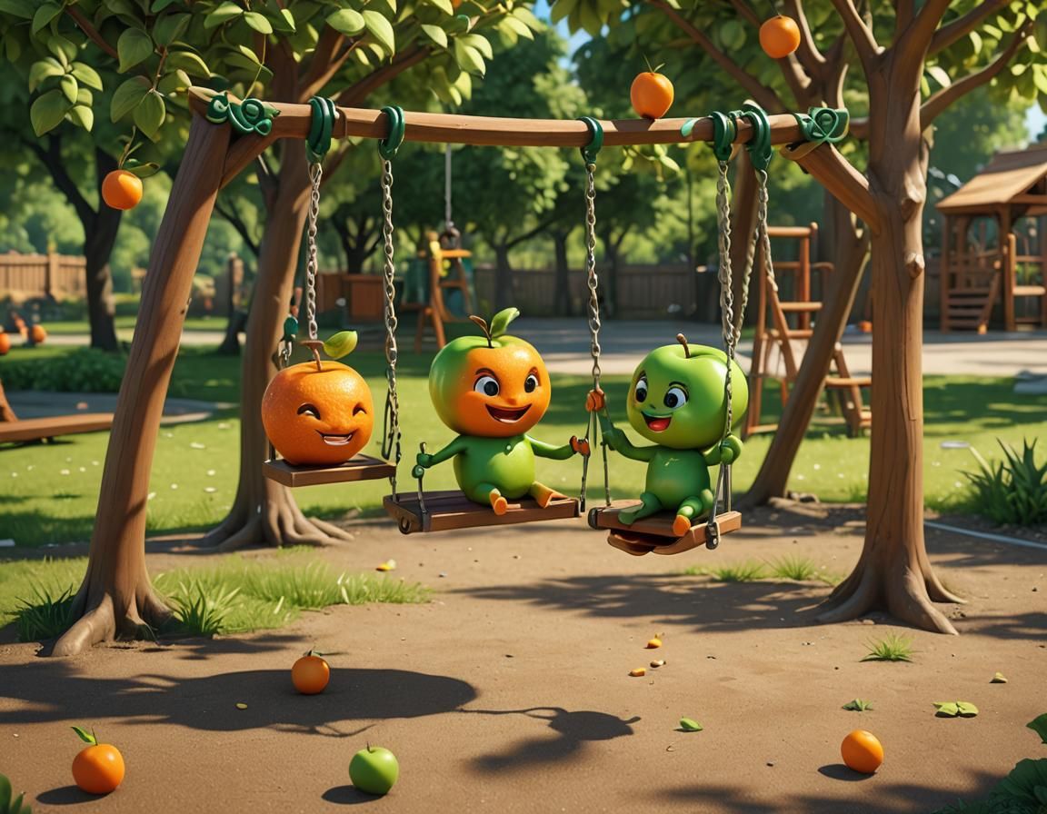 Chibi Fruits Enjoying a Sunny Day in Park
