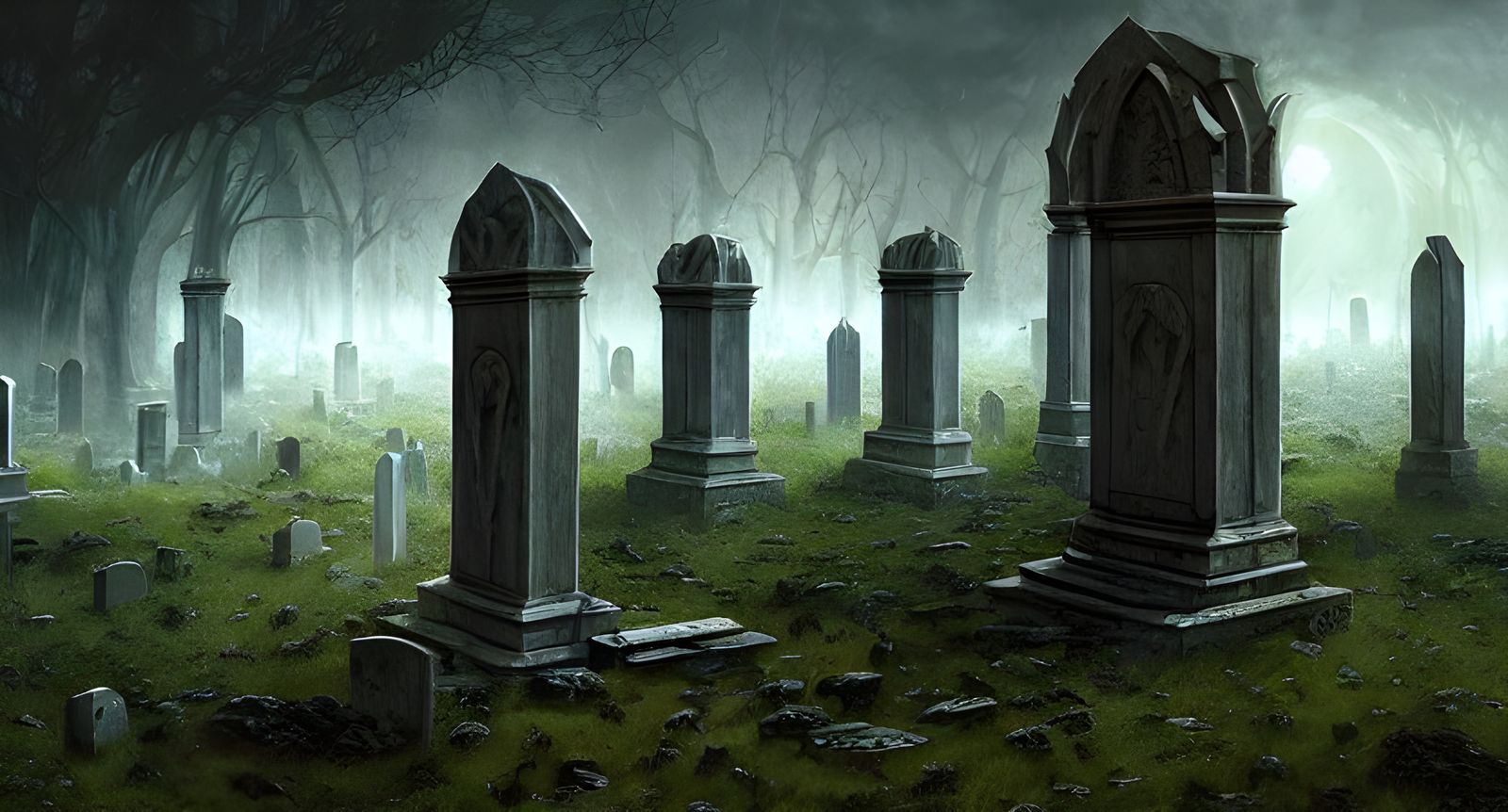 Mystical Gothic Tombstones in Digital Illustration