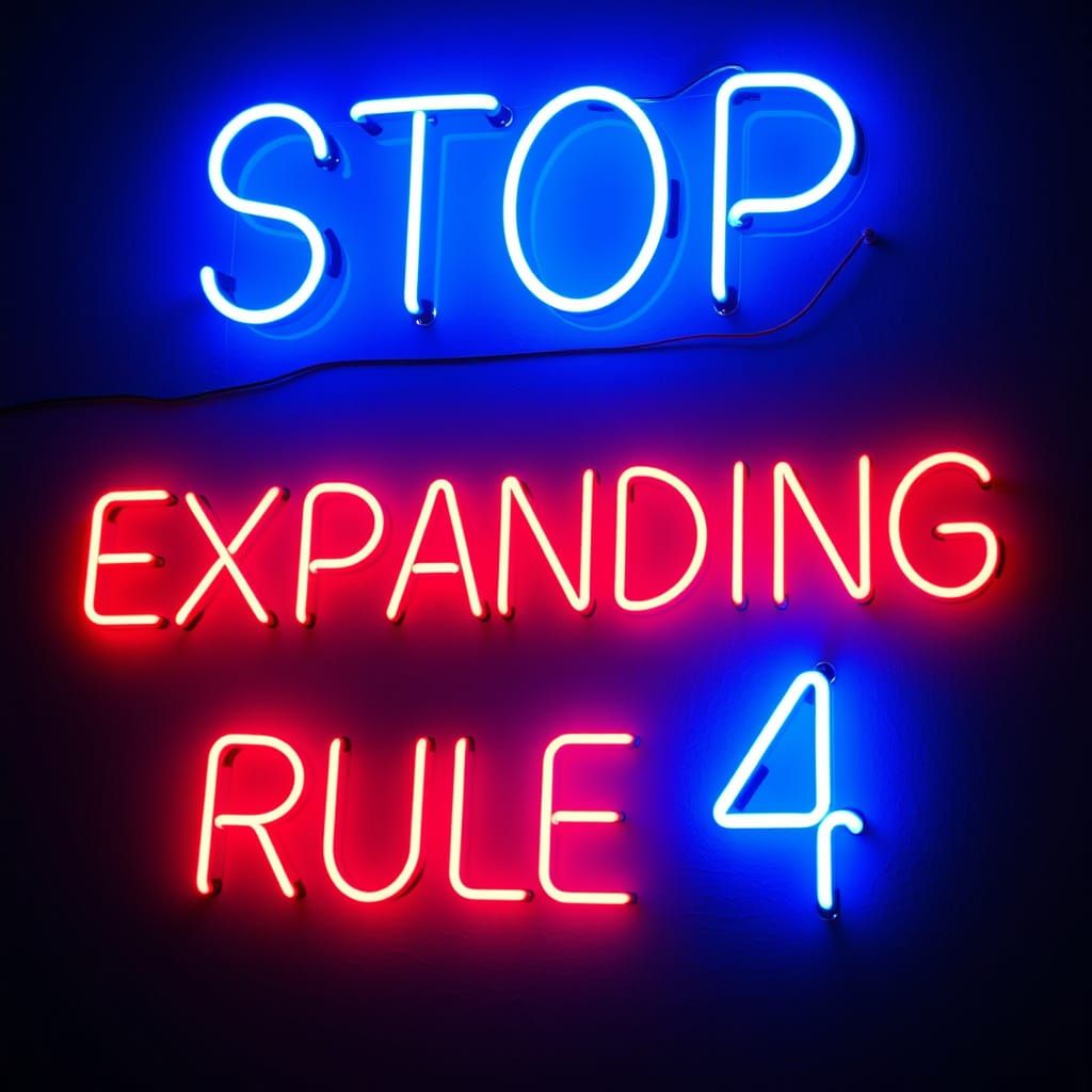 Vibrant Blue Neon Sign: Stop Expanding Rule 4