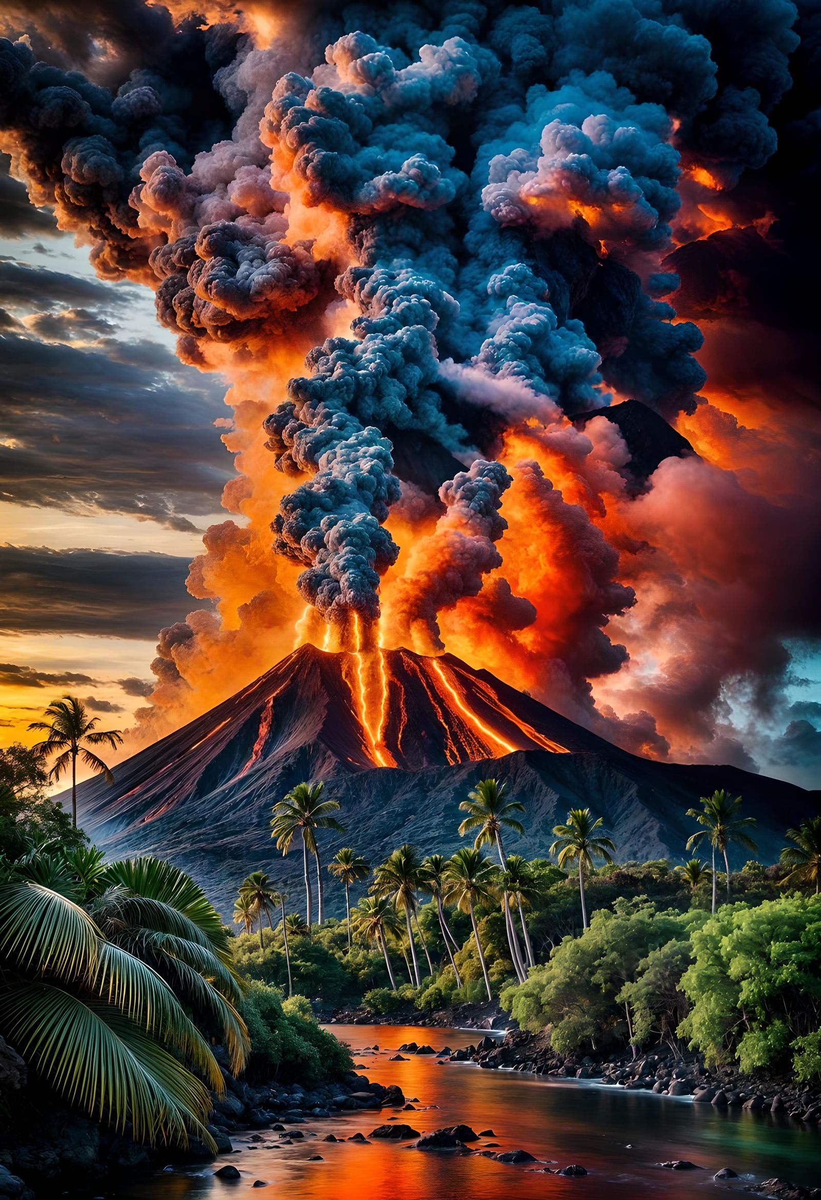 Erupting Volcano: Hyperrealistic Lava Flow in 8k