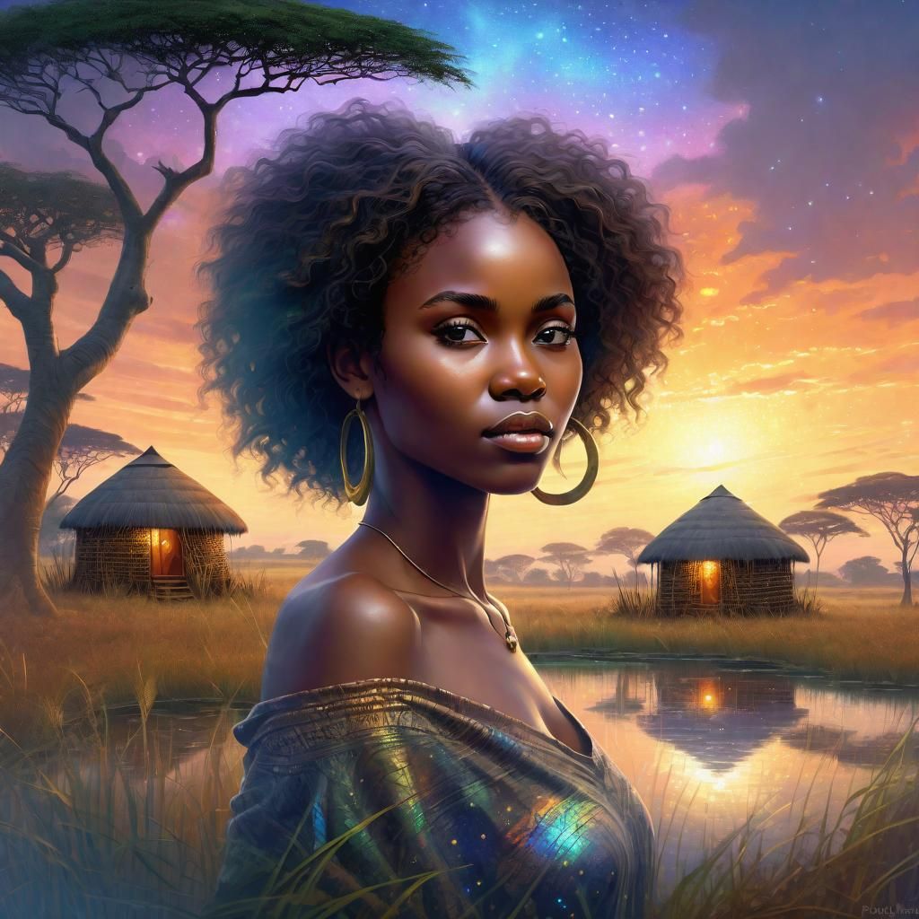 African Woman in Savanna: a Cosmic Illustration