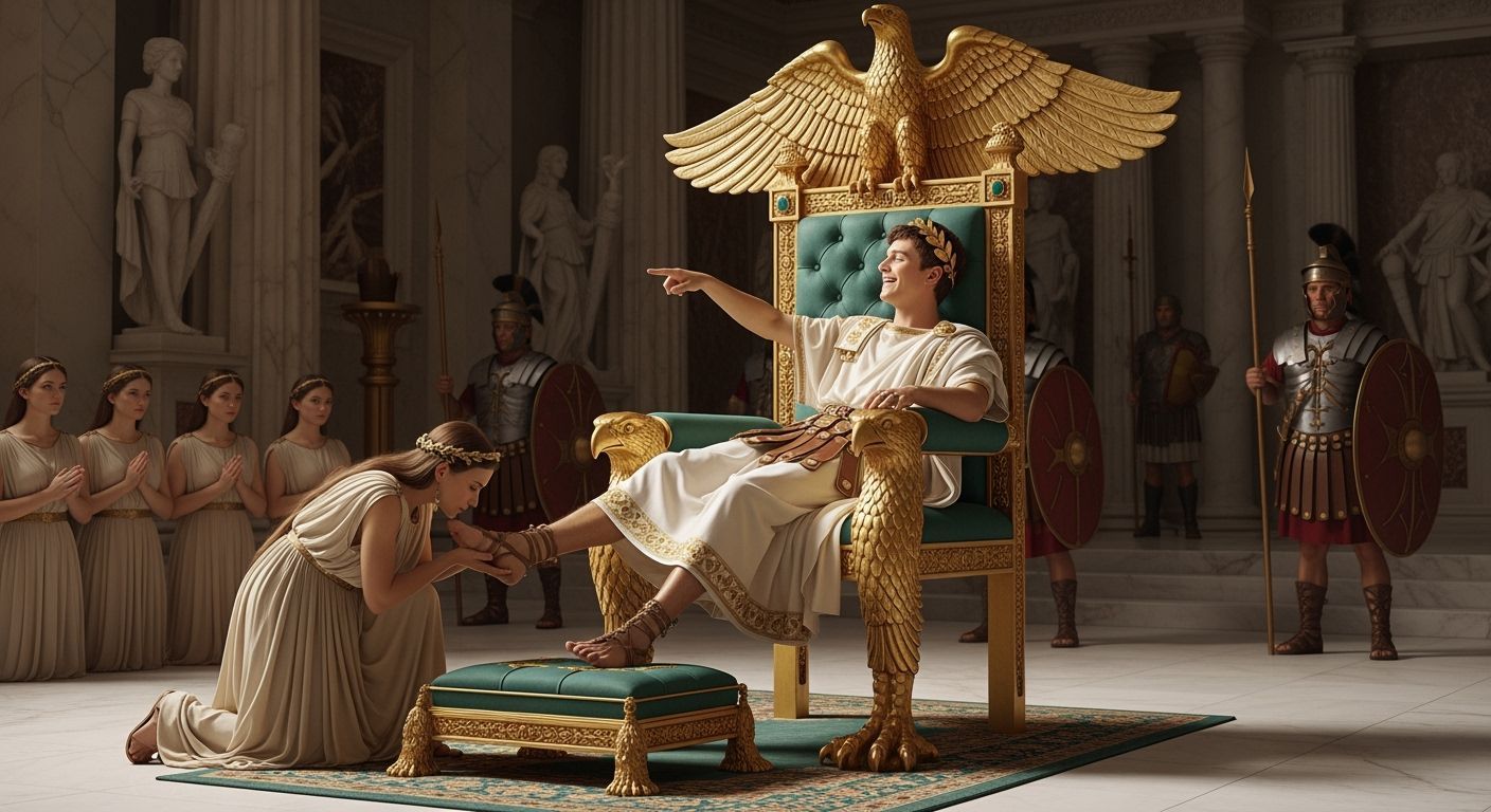 Emperor Nero on Extravagant Golden Throne
