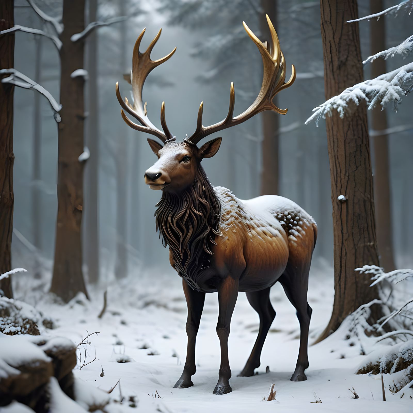 Winter Wonderland Wood Carving in Elegant Gold