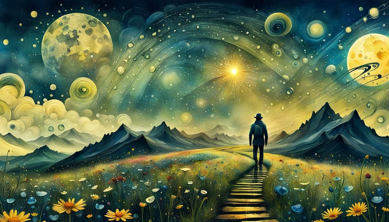 Surreal Flower Meadow Landscape in Watercolor Style