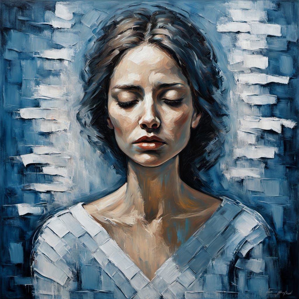 Impasto Oil Portrait of a Woman in Silence