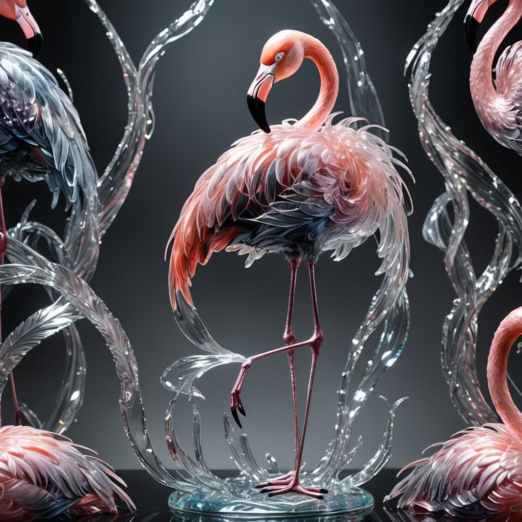 Delicate Glass Flamingo Sculpture in HDR