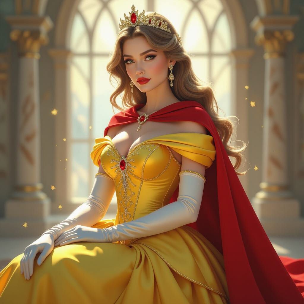 Sleeping Beauty in Crystal Gown with Red Cape