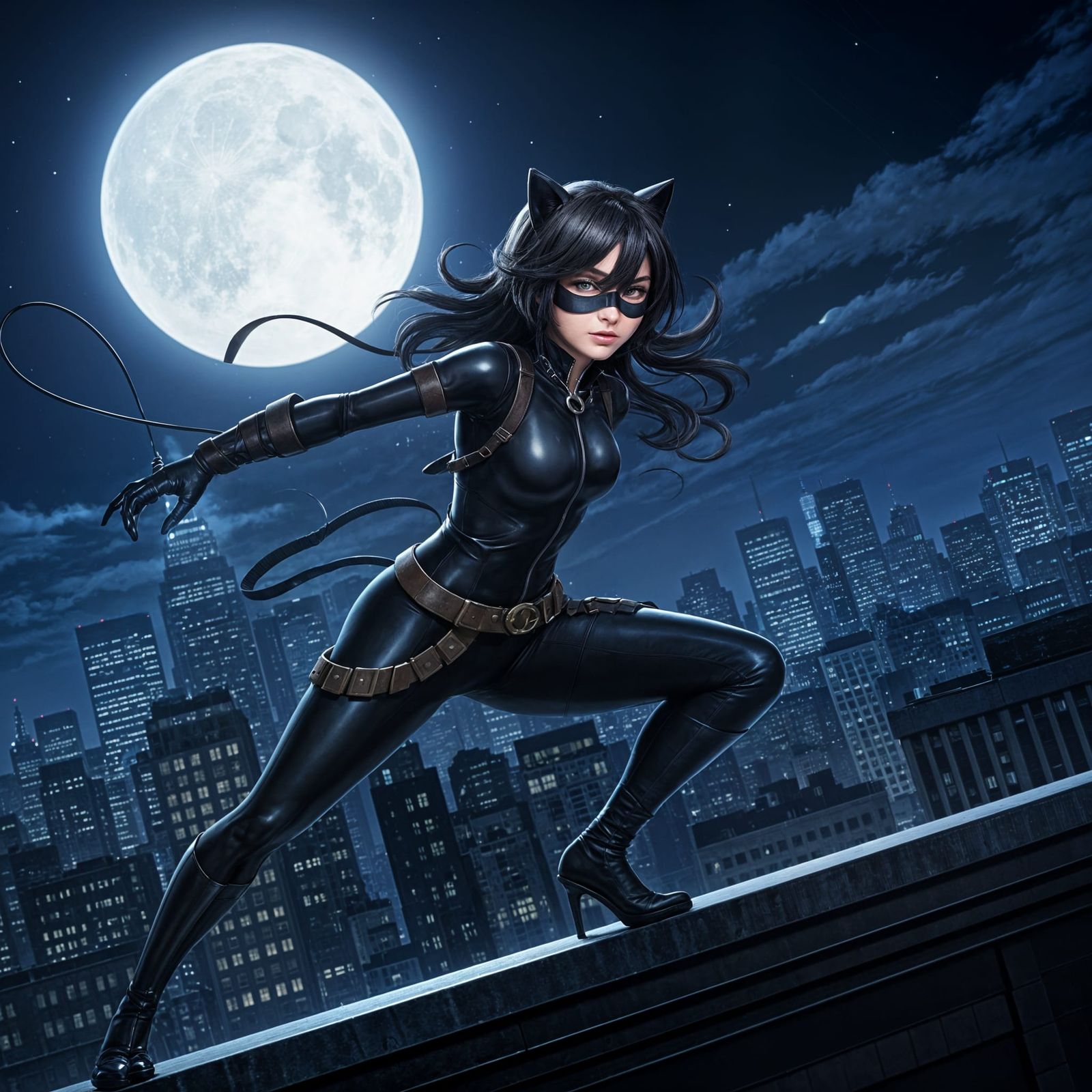 Catwoman in Noir Anime Style