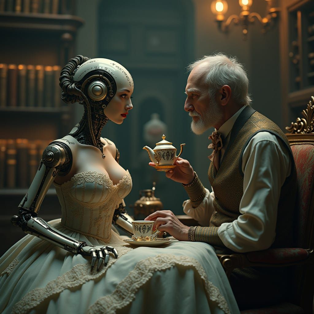 Steampunk Siren Serves Tea in Enchanted Study