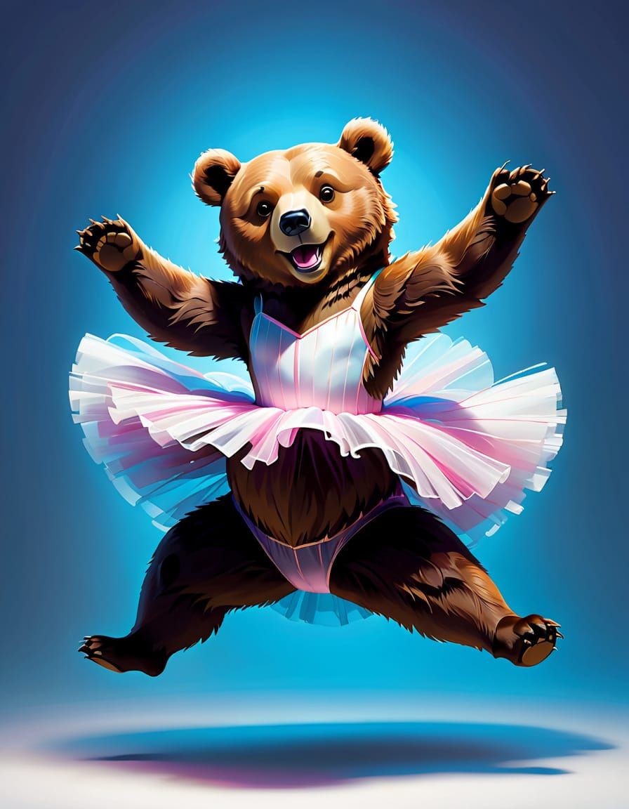 a dancing bear depicted as a graceful ballerina