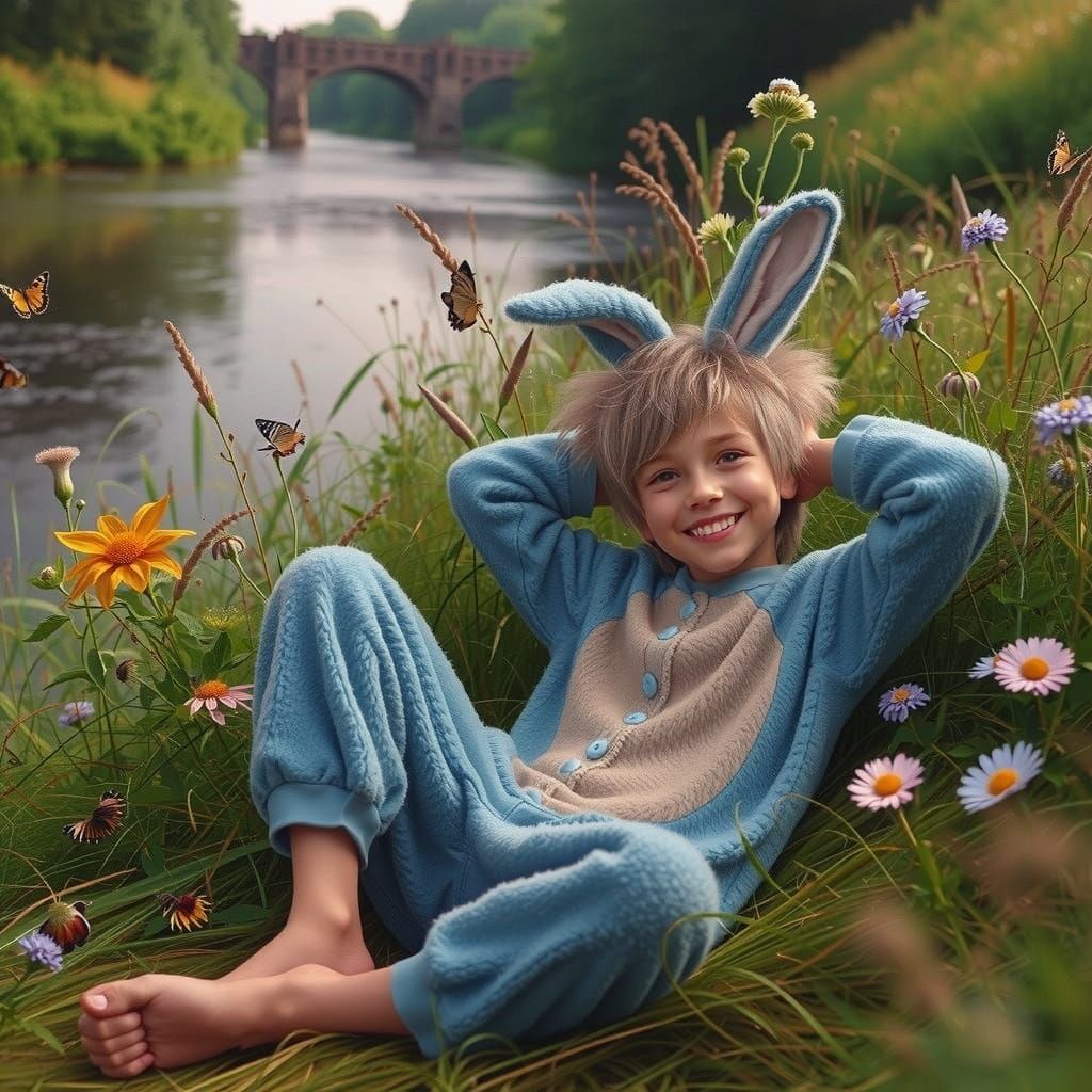 Whimsical Bunny in a Vibrant Meadow