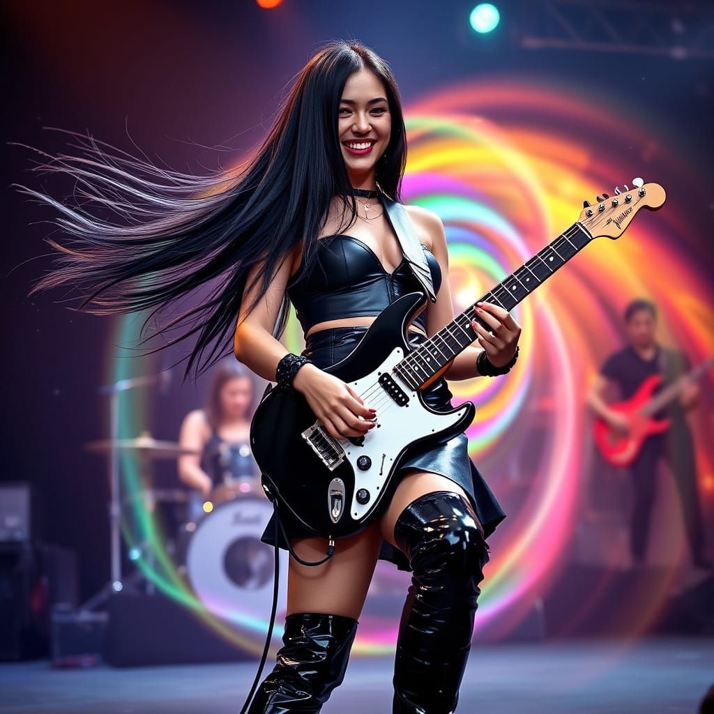 Cyberpunk Guitarist on Stage with Spectral Mist