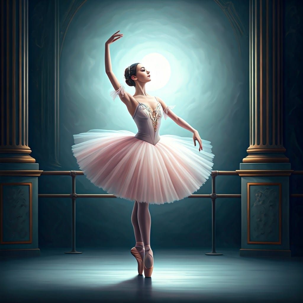 Ethereal Ballerina in Impressionistic Moonlit Stage