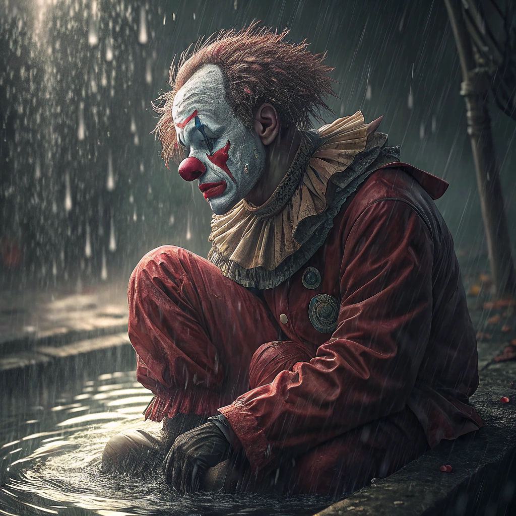 Clown in Rainy ASCII Matrix, 3D Digital Art