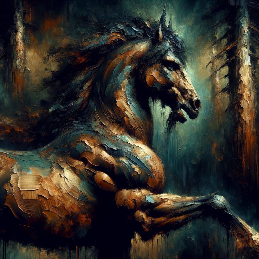 Centaur Warrior in Moody Forest Impasto Painting
