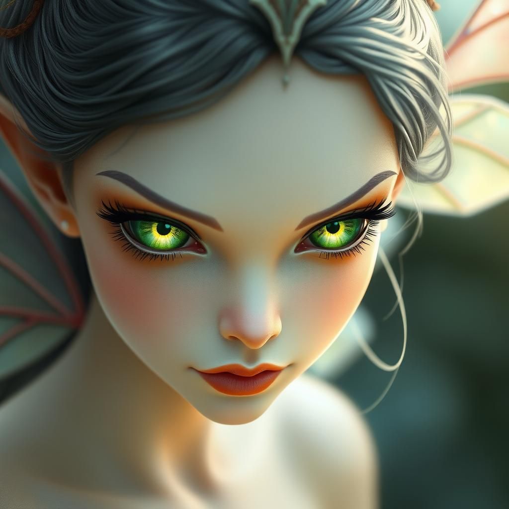 Beautiful Fairy Face with Emerald Eyes