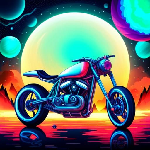 Futuristic Motorbike on Ringed Planet: Hyperrealistic Concep...