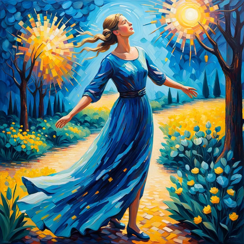 Expressive Neo-Impressionist Garden Scene in Thick Oil Paint