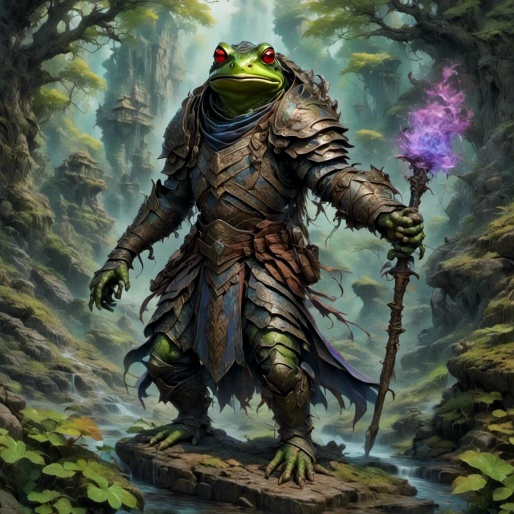 Frog Warlock Character Concept in Anime Style