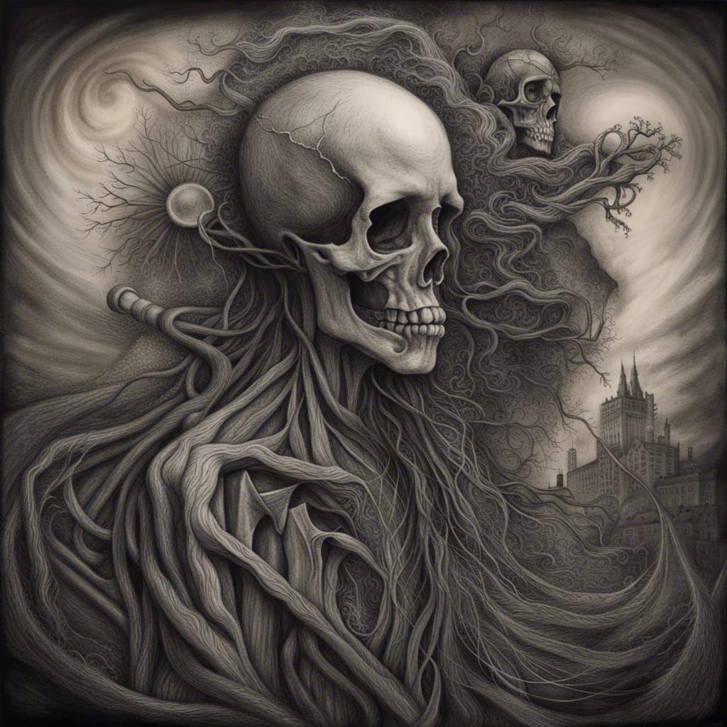Life and Death: A Hyperdetailed Charcoal Drawing