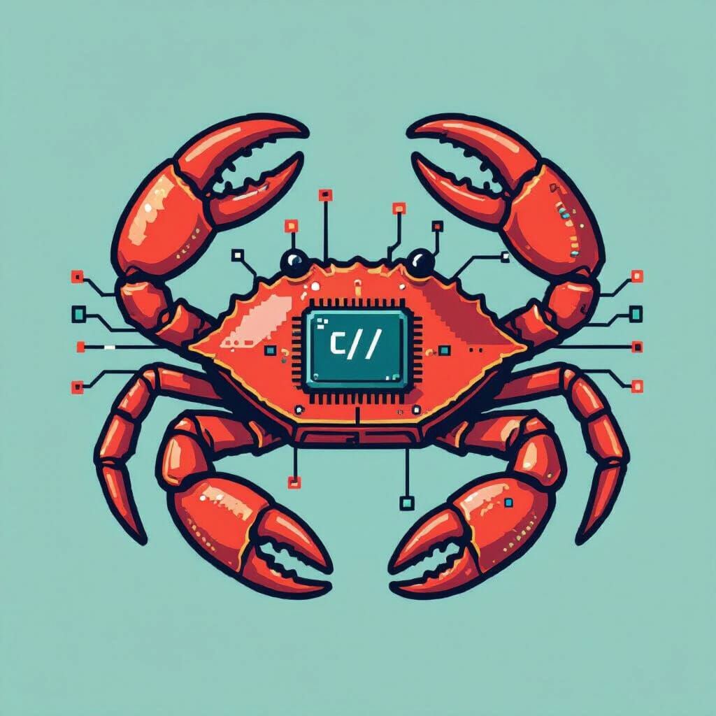 Pixel Art Crab Logo with Computer Chip