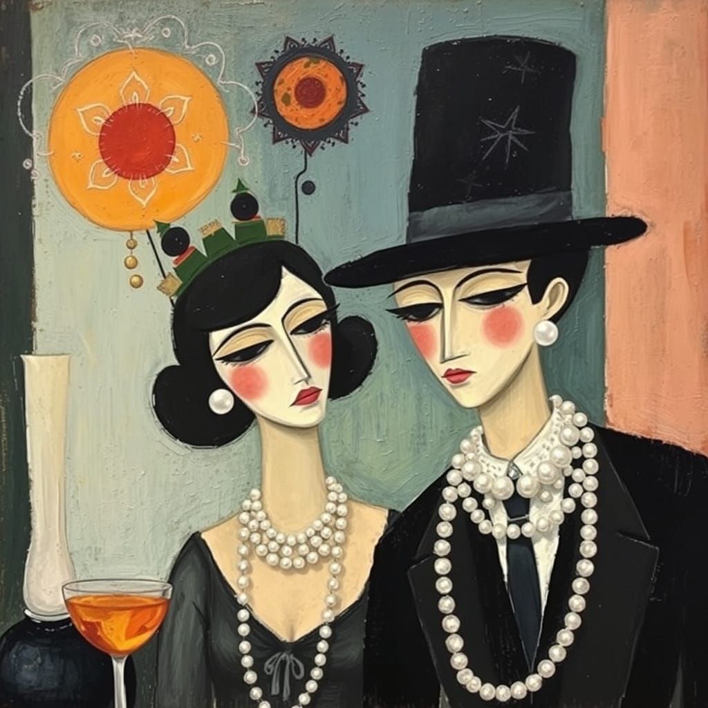 Couple in 1920s Speakeasy, Post-Impressionism Style