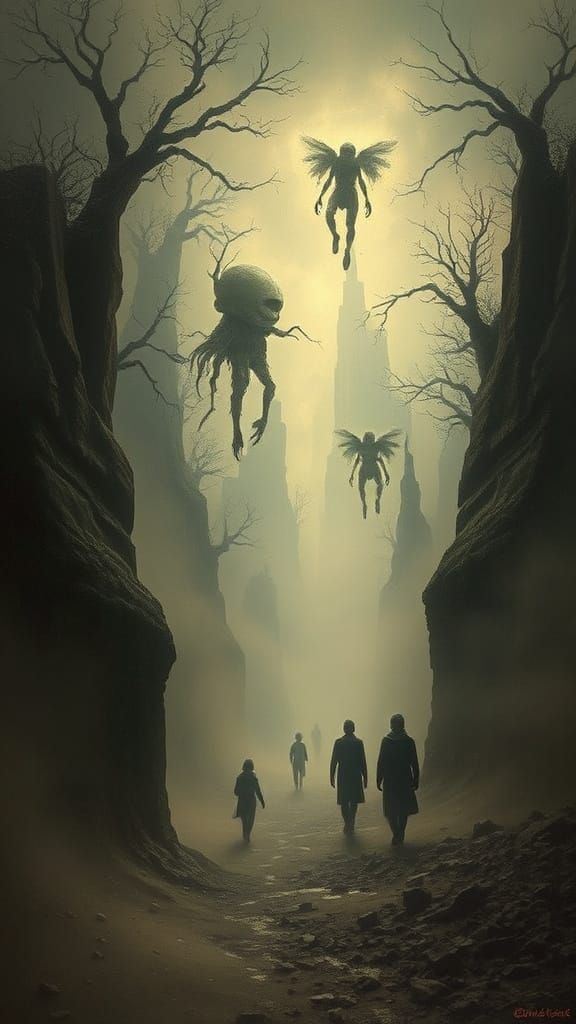 Dreamlike Figures in a Surreal, Distorted Realm