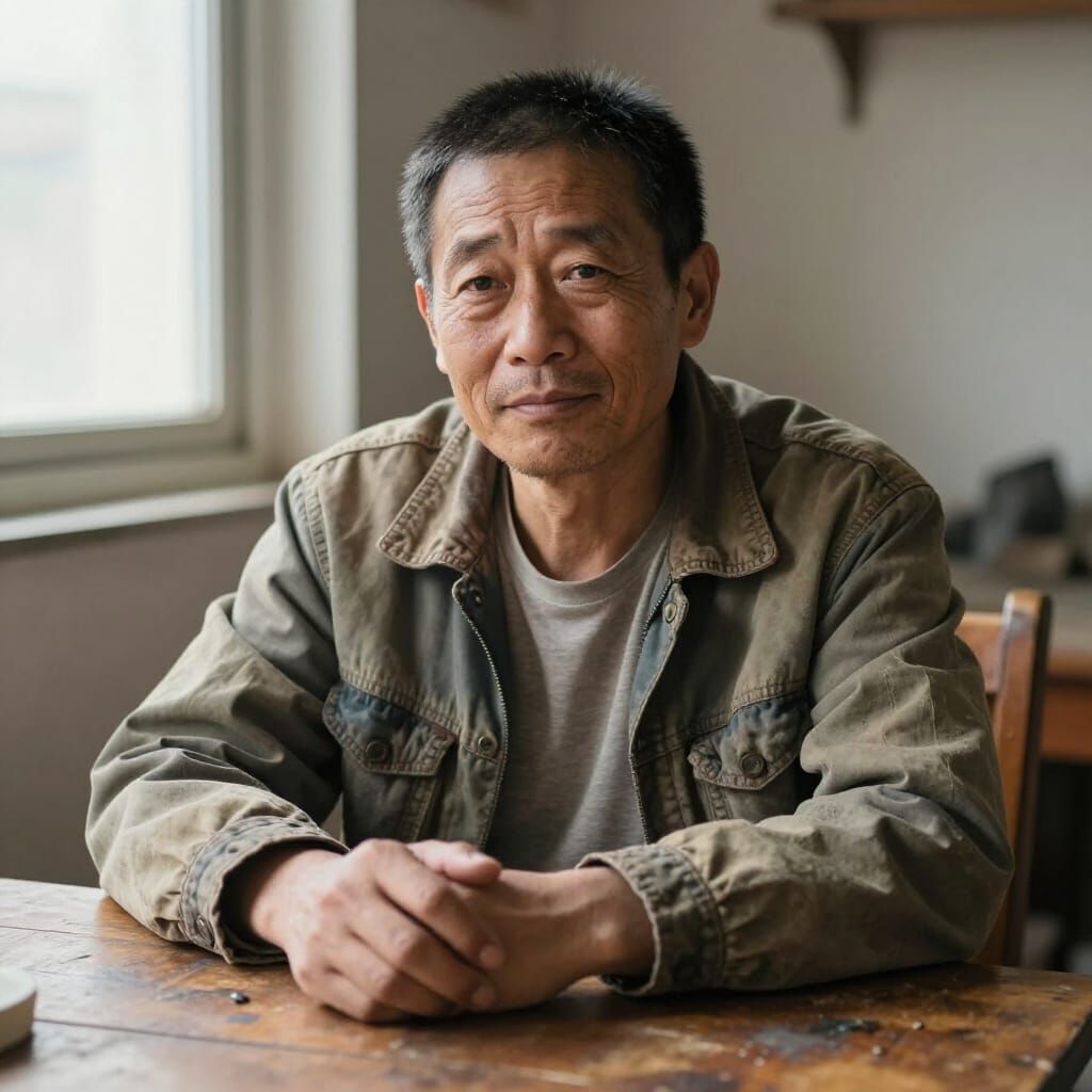 Sympathetic Man in His 40s Sitting at Home Table