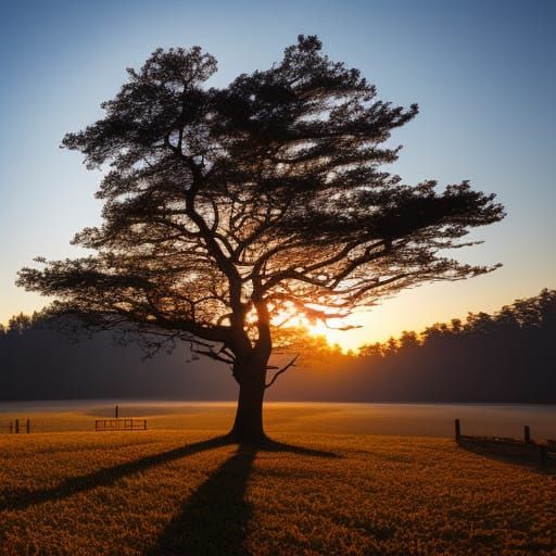 Epic Sunset Tree: Dramatic Digital Matte Painting